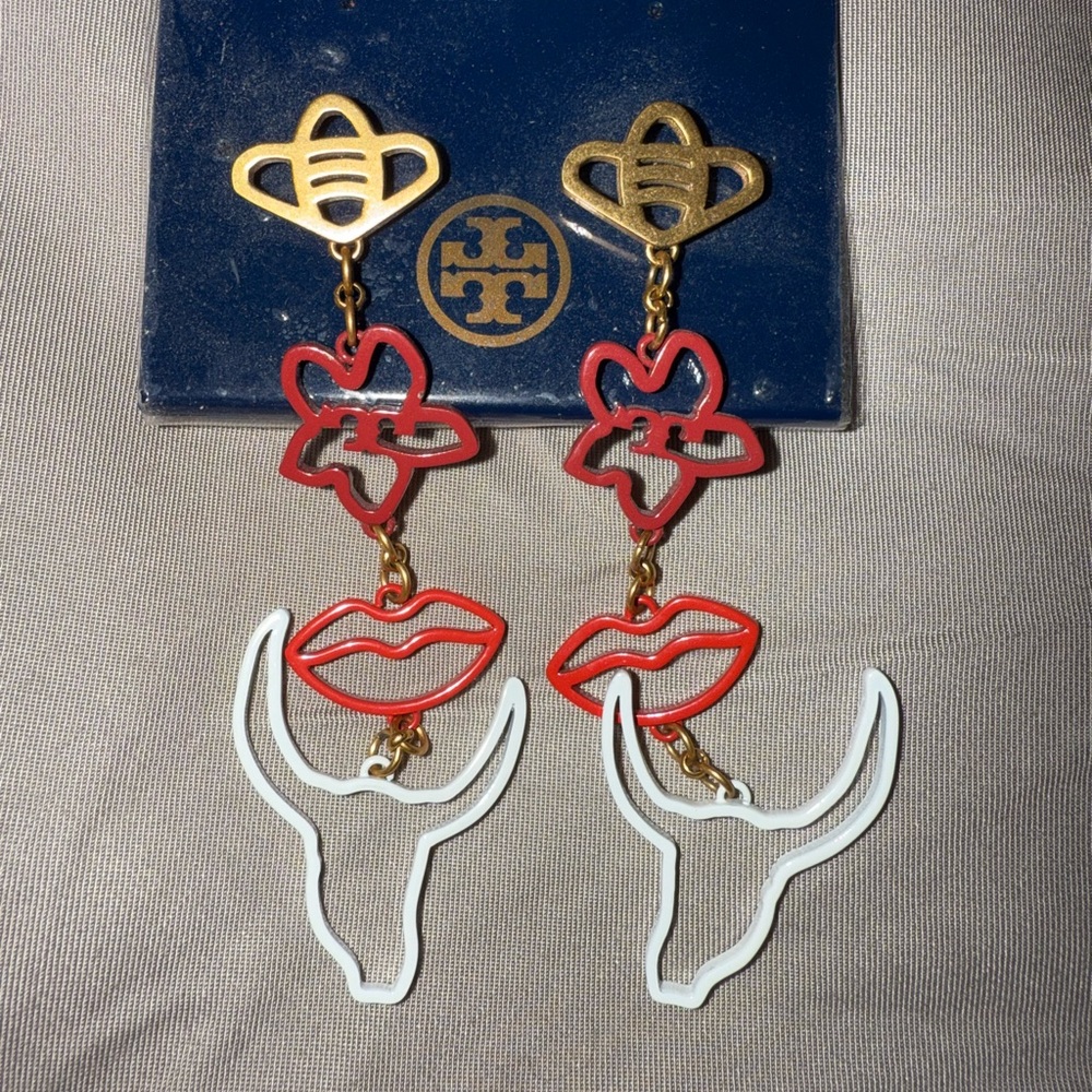 Tory Burch Red and White Statement Earrings